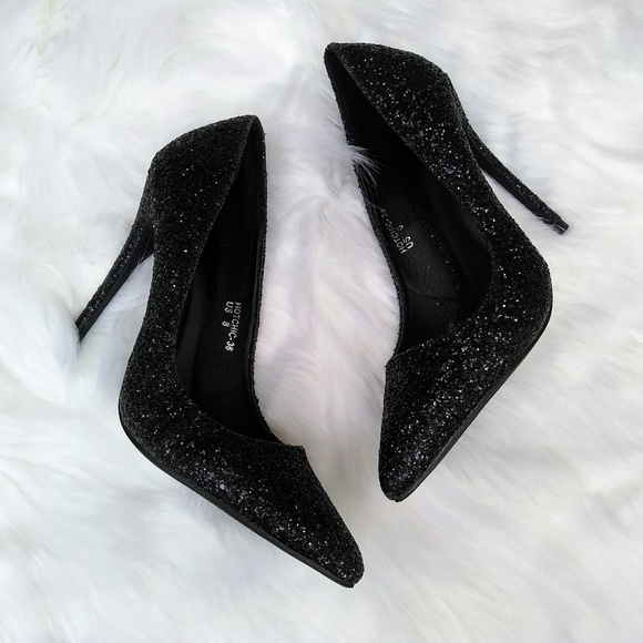 black glitter shoes heels